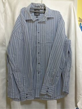 Victorinox Men's Blue and White Stripe Dress Shirt